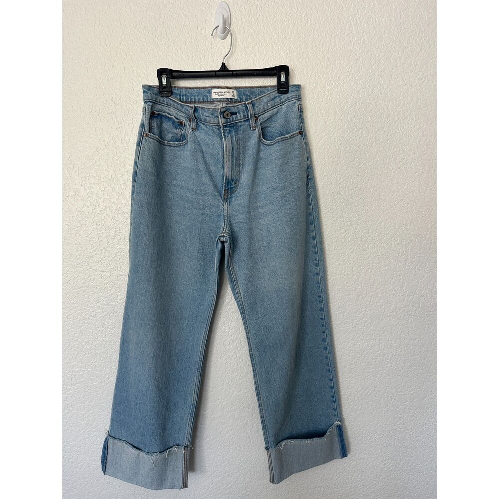 Abercrombie & Fitch The 90s Relaxed Jean High Rise Wide Cuff Ankle Sz 29/8 Short